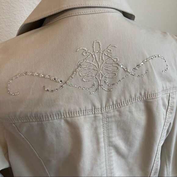 Chico's Tan Denim Jacket with Bling and Embroidery - Size 8 - Picture 5 of 11